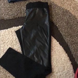 Black leather/fabric pants